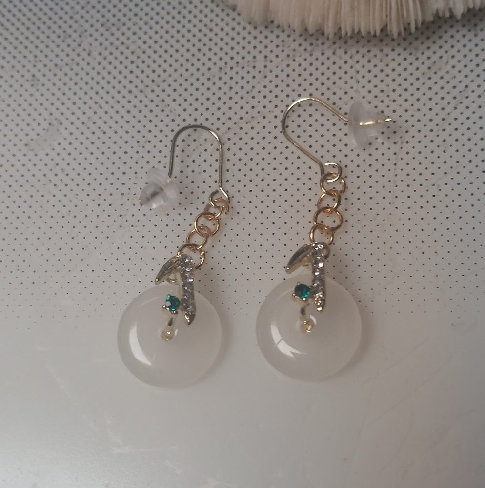 Elegant Gold Silver Drop Green Stone Icy Round Donut  Earrings